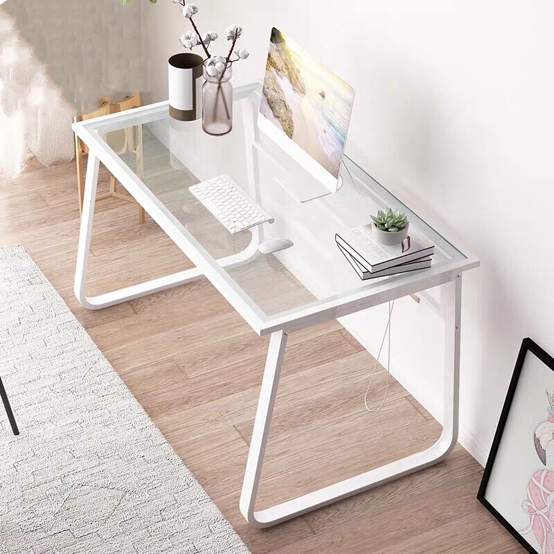 创世人 办公家具简约小书桌铁艺电脑桌子透明钢化玻璃办公桌 西藏不发货 青海不发货 新疆不发货高清大图