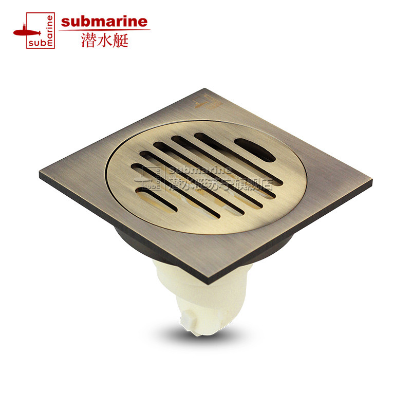潜水艇(submarine)地漏全铜防臭地漏无三通防臭 防虫盖板防堵滤网仿古QLTF50-10高清大图