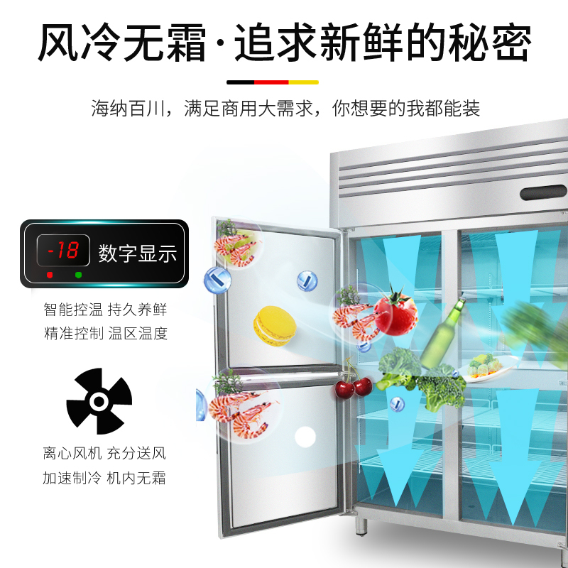 德玛仕(DEMASHI)商用风冷四门冰柜 立式冷藏冷冻 冷柜不锈钢冰箱 厨房电器BCD-1000A[风冷循环全冷冻款]