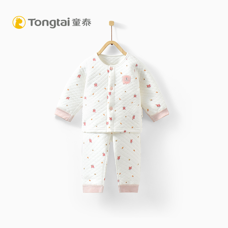 童泰TONGTAI婴儿加厚对开套装3-24个月宝宝保暖上衣裤子两件套