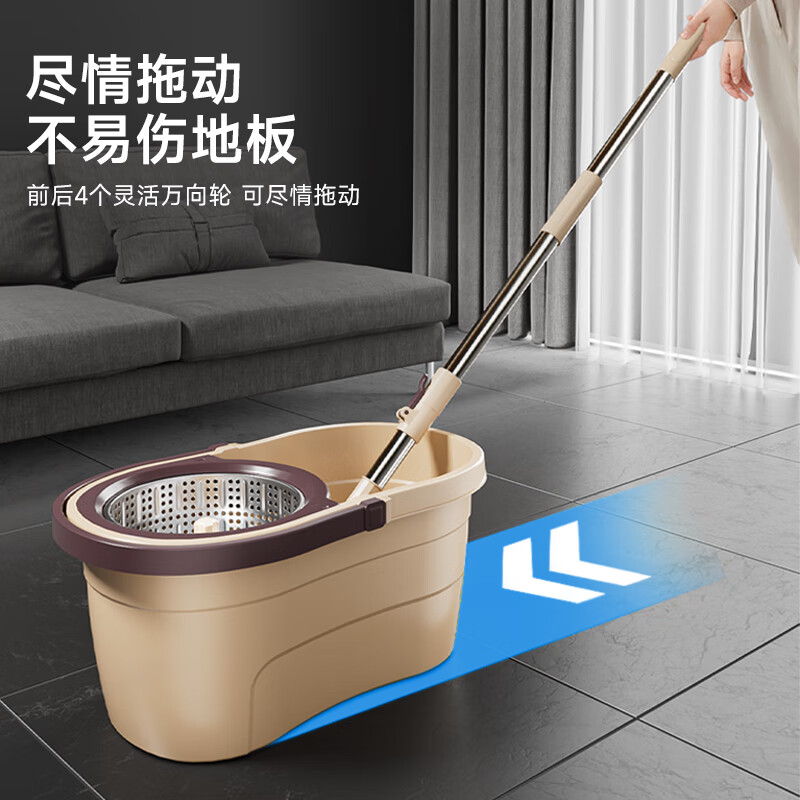 家杰优品拖把家用一拖净2023免手洗旋转拖把带桶拖布懒人拖地神器 1杆4头
