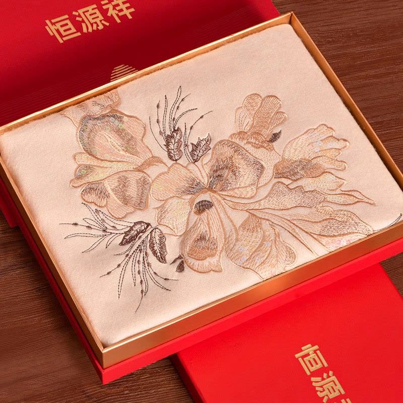 恒源祥100%羊毛披肩围巾女冬季中年妈妈款刺绣高端婚礼喜婆婆旗袍图片