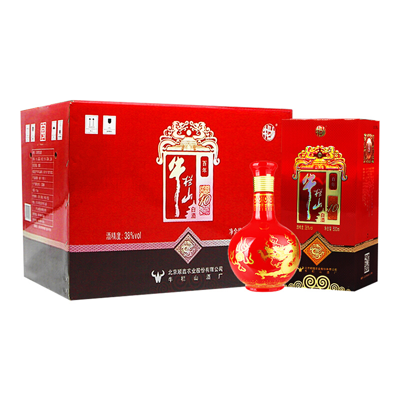 牛栏山 百年红系列 百年二锅头陈酿红瓶喜酒 牛栏山红10年十年38度500ml*6瓶整箱装