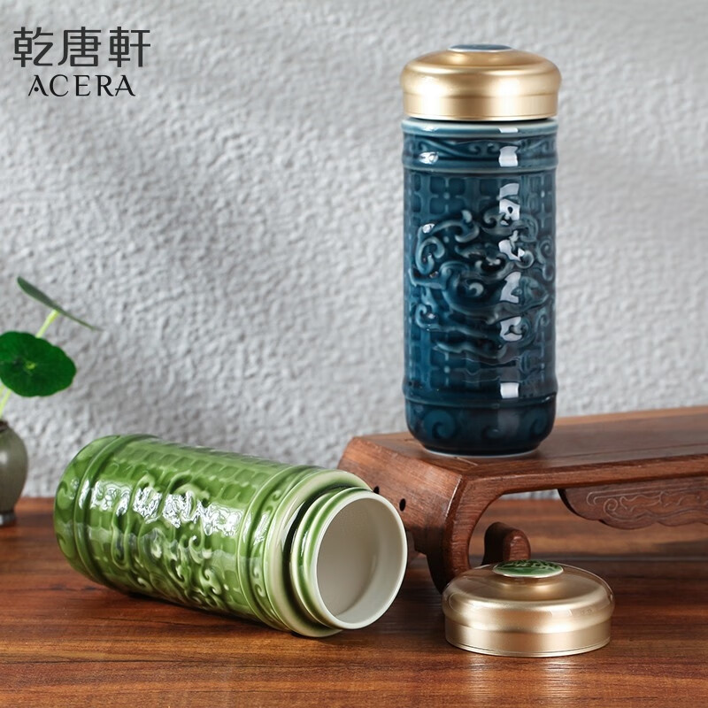 乾唐轩 活瓷杯 便携水杯陶瓷杯子 宝石蓝 势在必得礼盒 双层随手杯 白色高清大图