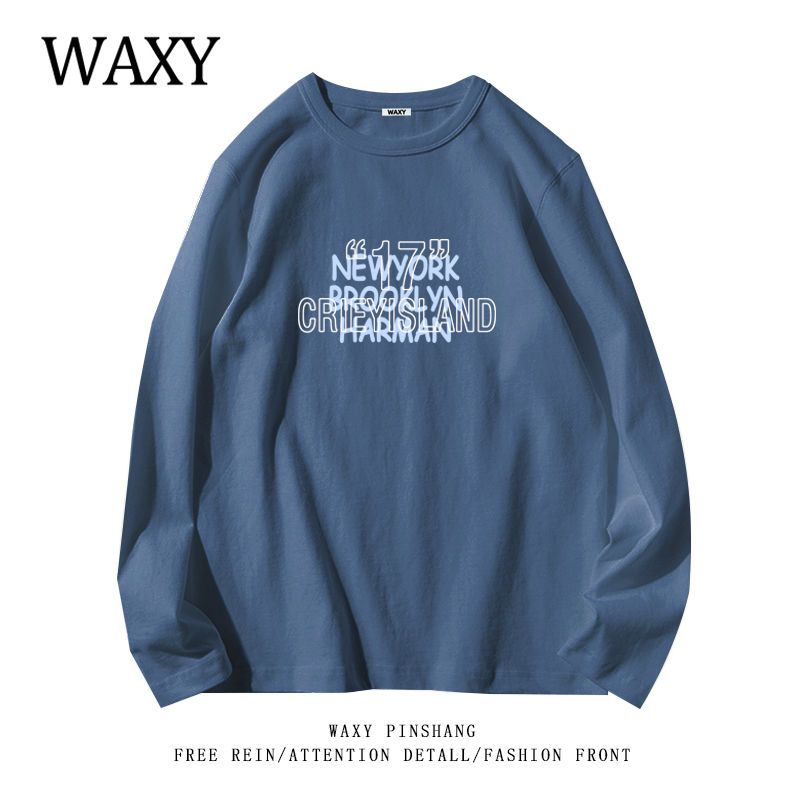 WAXY春季新款纯棉长袖圆领T恤女学生宽松慵懒风韩版上衣女装潮ins