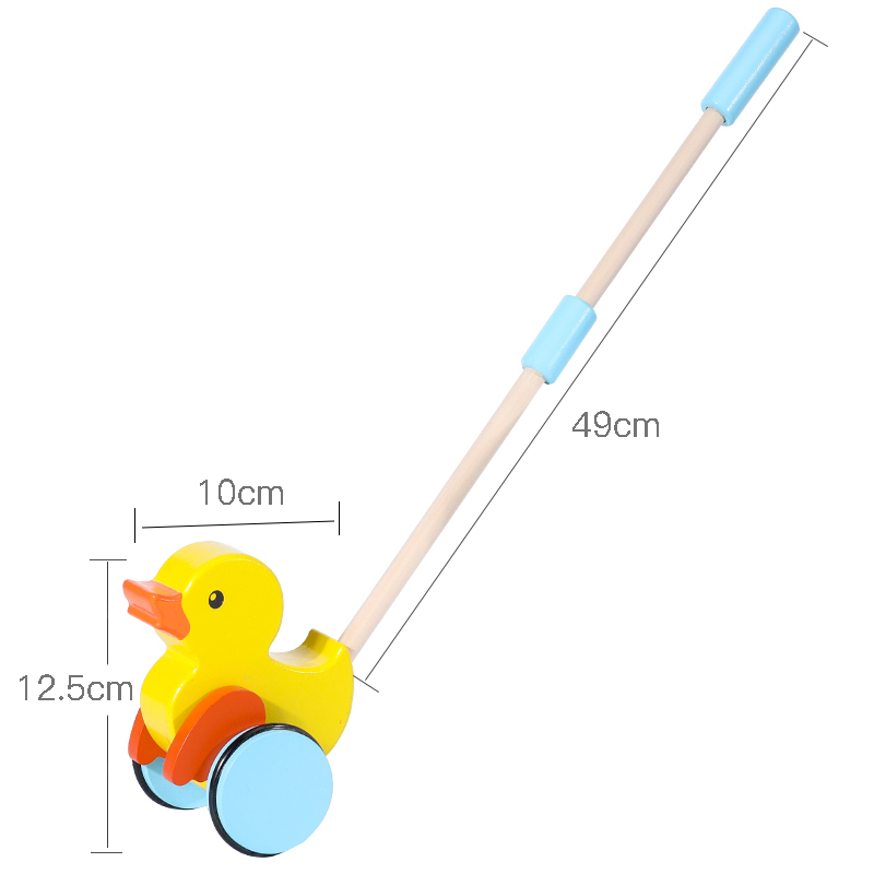 小黄鸭手推车婴儿木质童宝宝学步车手推车玩具单杆小鸭子推推乐男女孩