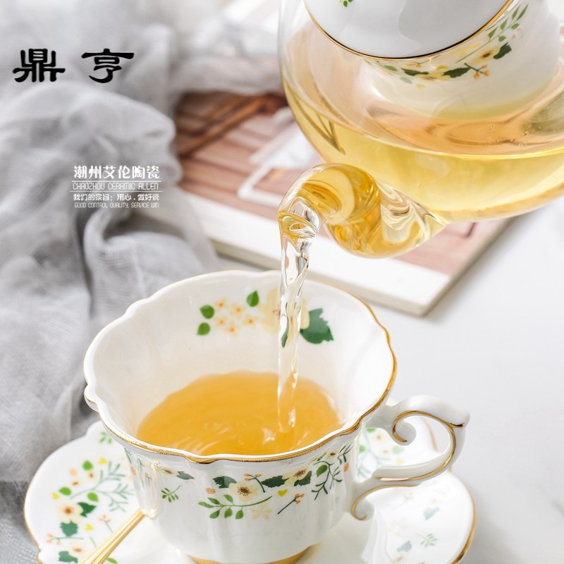 鼎亨北欧田园骨瓷花茶壶下午茶具套装陶瓷玻璃温茶炉红茶花茶具