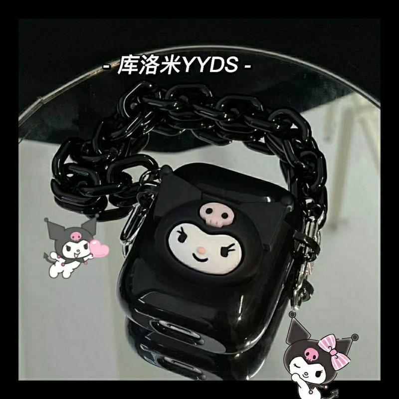 美乐蒂库洛米耳机保护壳保护套苹果airpods1/2代Pro3挂链软壳可爱 黑色库洛米 airpods 1/2代
