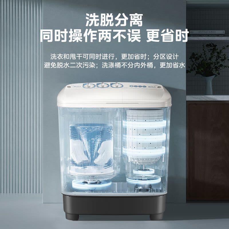 [官方旗舰店]美的半自动双桶洗衣机 8公斤洗+5.5脱水双缸波轮老人简易操作品质电机小巧不占地二级能效MP8DS136图片