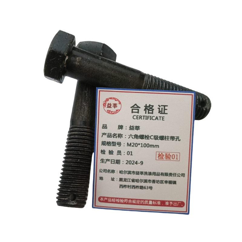 益莘 六角螺栓C级螺柱带孔 M20*100mm 条高清大图