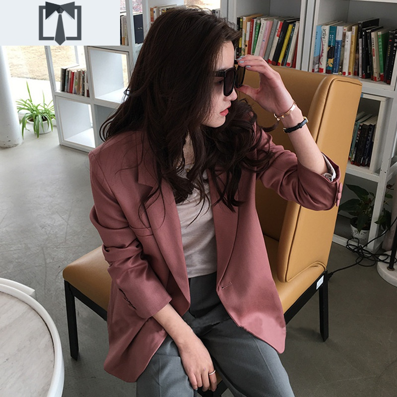 SUNTEK职业女装短款网红小西装外套女春季韩版高级粉色时尚气质西服上衣外套短外套