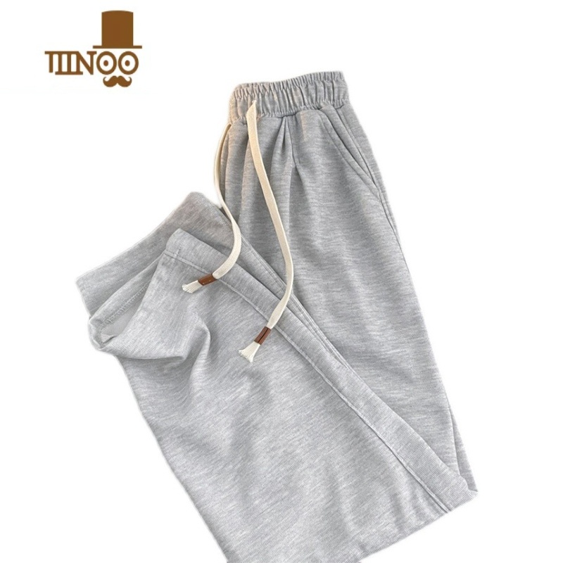 YANXU夏季松紧腰休闲裤男款ins潮牌纯色简约宽松百搭垂感直筒运动长i高清大图