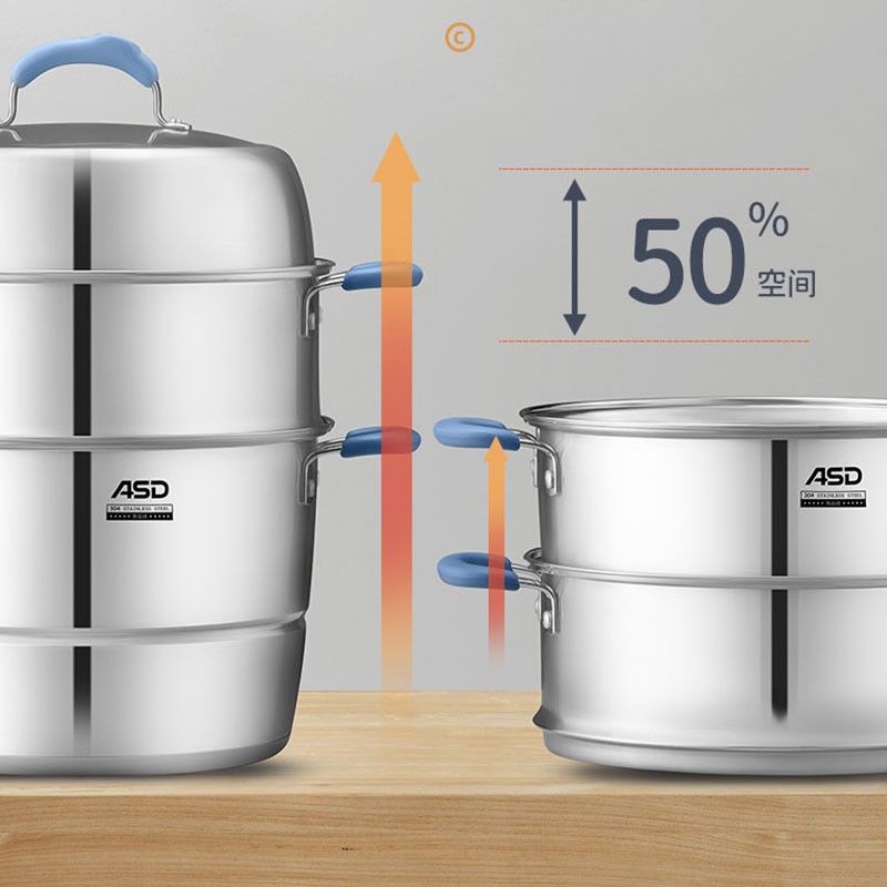 爱仕达(ASD)蒸锅 ZS30E1Q 30CM不串味304不锈钢蒸锅三层蒸锅具 带蒸笼屉高清大图