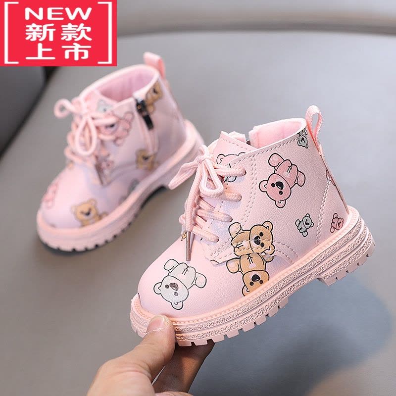 可莉允女宝宝马丁靴秋冬加绒二棉短靴女童靴子小童保暖公主鞋软底学步鞋图片