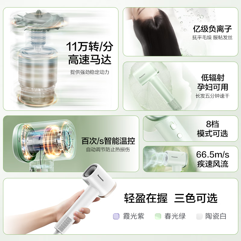 松下家用高速电吹风机小森林陶瓷白EH-NE6L高清大图