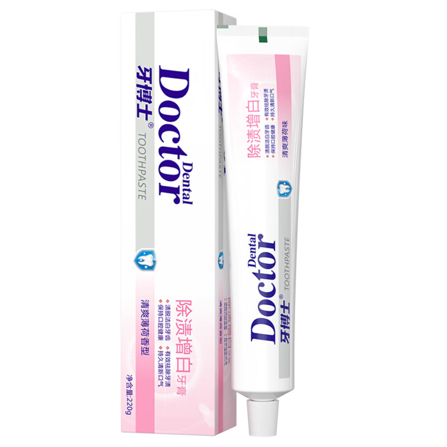 牙博士 洁齿去渍清新口气清香薄荷型 除渍增白牙膏220g