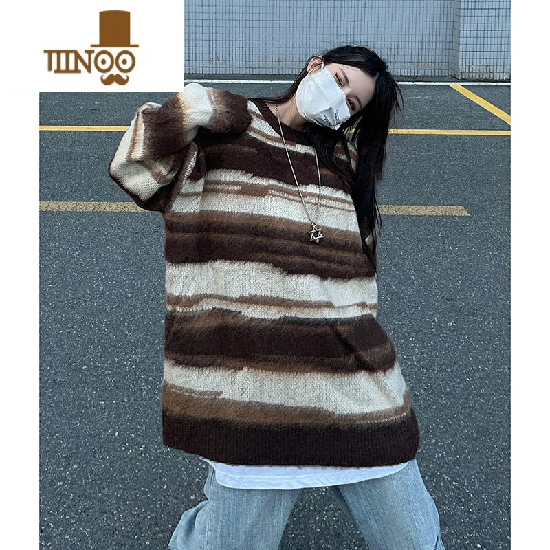 YANXUhiphop潮牌美式嘻哈hiphop条纹毛线衣复古男女休闲宽松毛衣冬