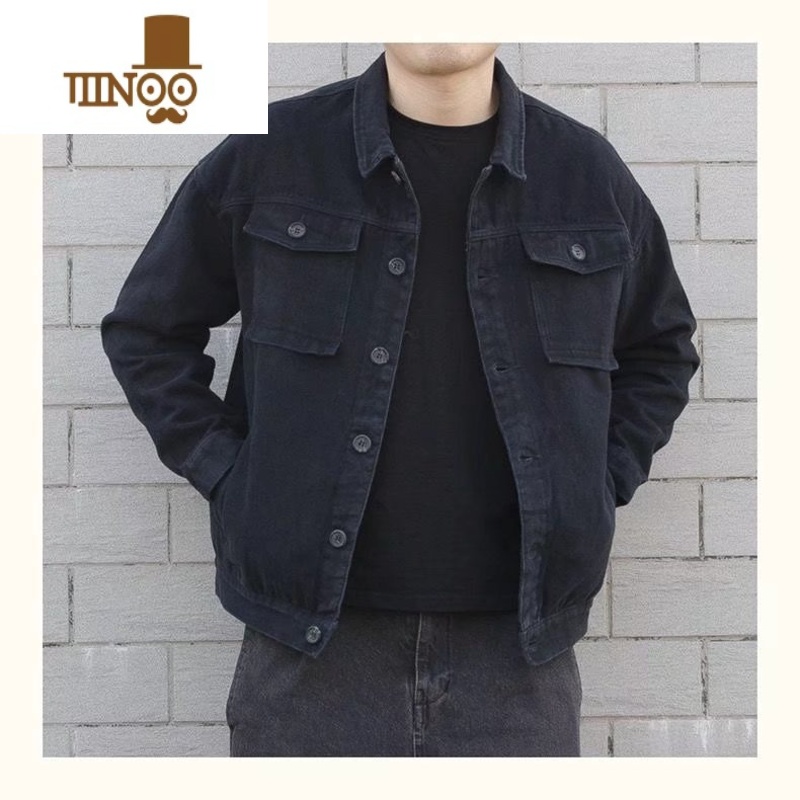 YANXU夹克男高端翻领工装上衣中年秋装男士休闲宽松耐磨牛仔外套高清大图