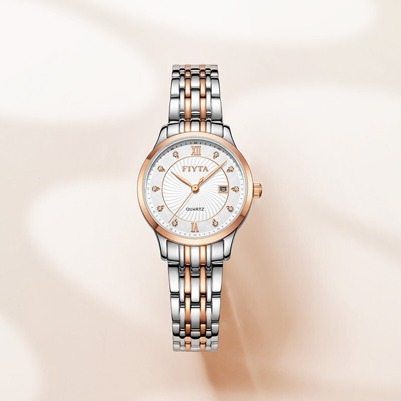 飞亚达(fiyta)经典系列女士石英手表镶钻精钢带节日潮流腕表生日礼物