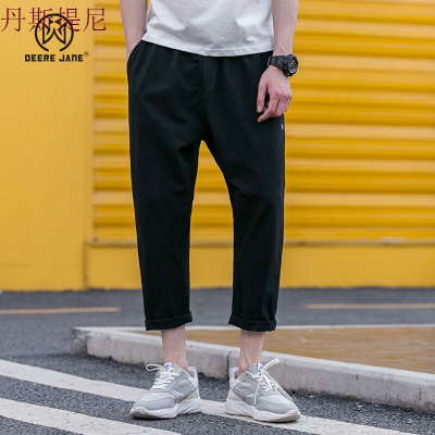 DeereJane夏季宽松九分裤男休闲潮流刺绣小脚裤子男士韩版哈伦裤