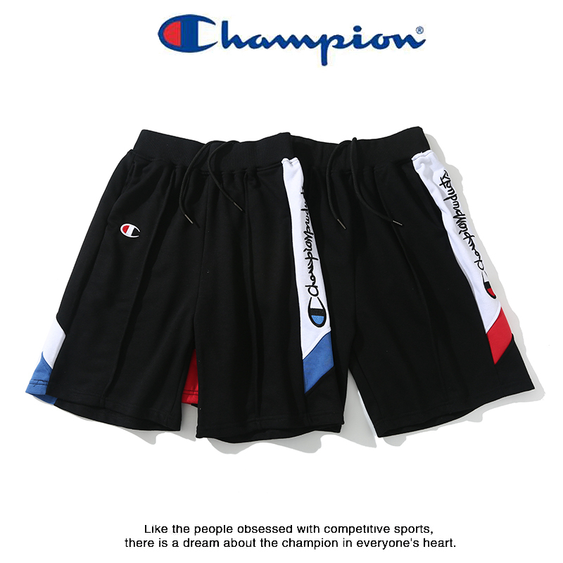 Champion冠军潮牌抽绳运动撞色拼接 刺绣英文短裤