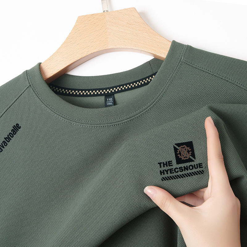 啄木鸟高档卫衣男加绒加厚冬季新款圆领长袖t恤中年男士保暖上绒 190/4XL建议180-210斤 长袖薄款7788绿色