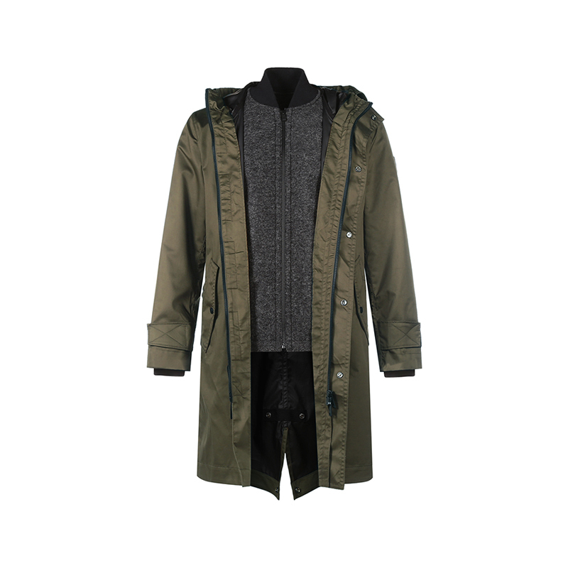 雨果博斯hugoboss男士棉羊毛涤纶中长款连帽大衣外套50455914