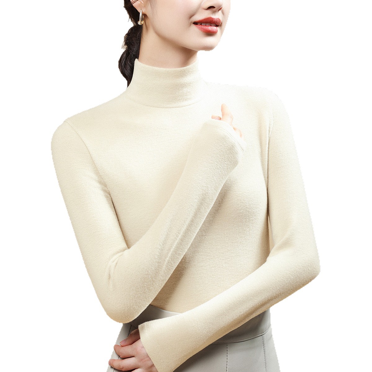 秋冬季女打底衫2025新款洋加绒内搭德绒保暖加厚上衣女修身黑色高清大图