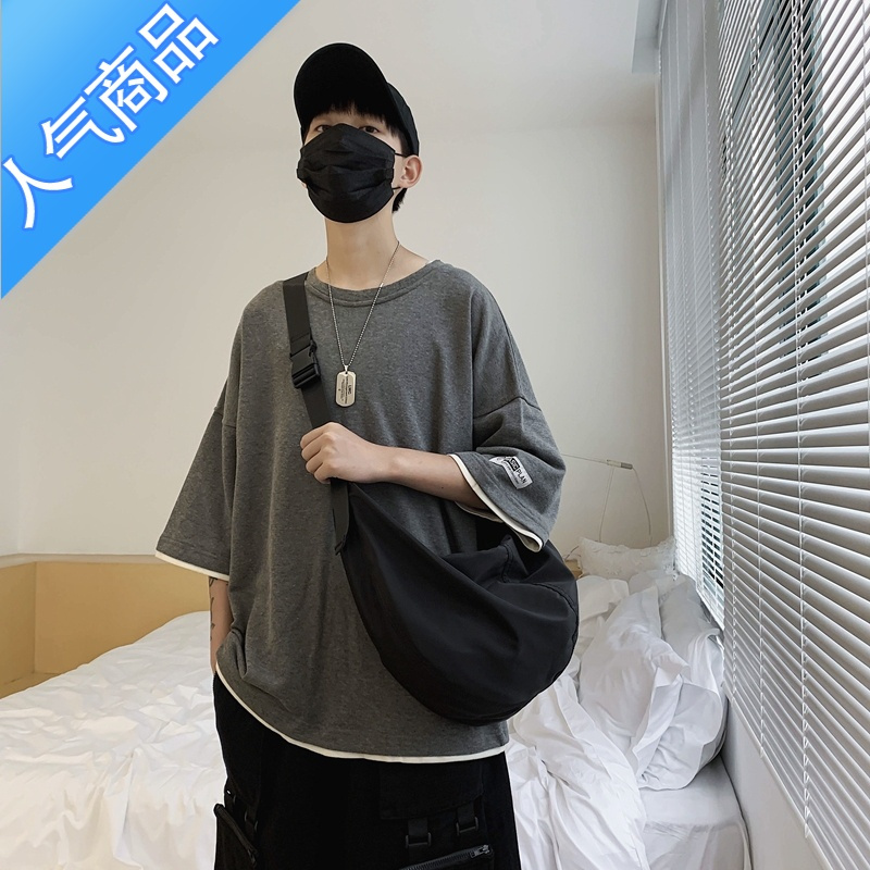 封后日系工装斜挎包男士潮牌简约百搭单肩包女ins超火休闲机能饺子包单肩包男