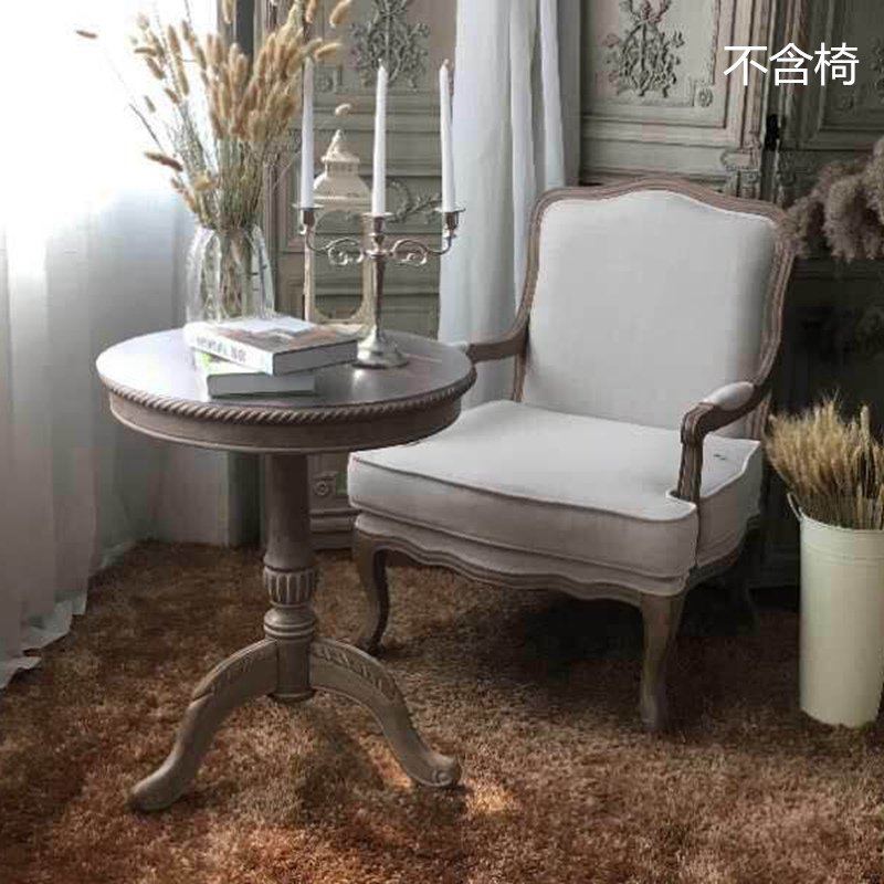 森美人复古茶几做旧拍摄北欧客厅沙发边角几美式乡村实木卧室阳台小圆桌 复古色60直径70高