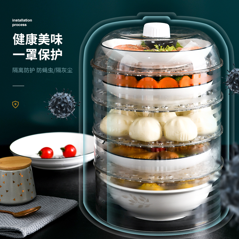 保温菜罩冬季加热防尘家用五层饭菜食物罩子餐桌剩菜盖菜收纳 组合4个装[保温盖*1+盘碟罩*2+汤碗罩*1]高清大图
