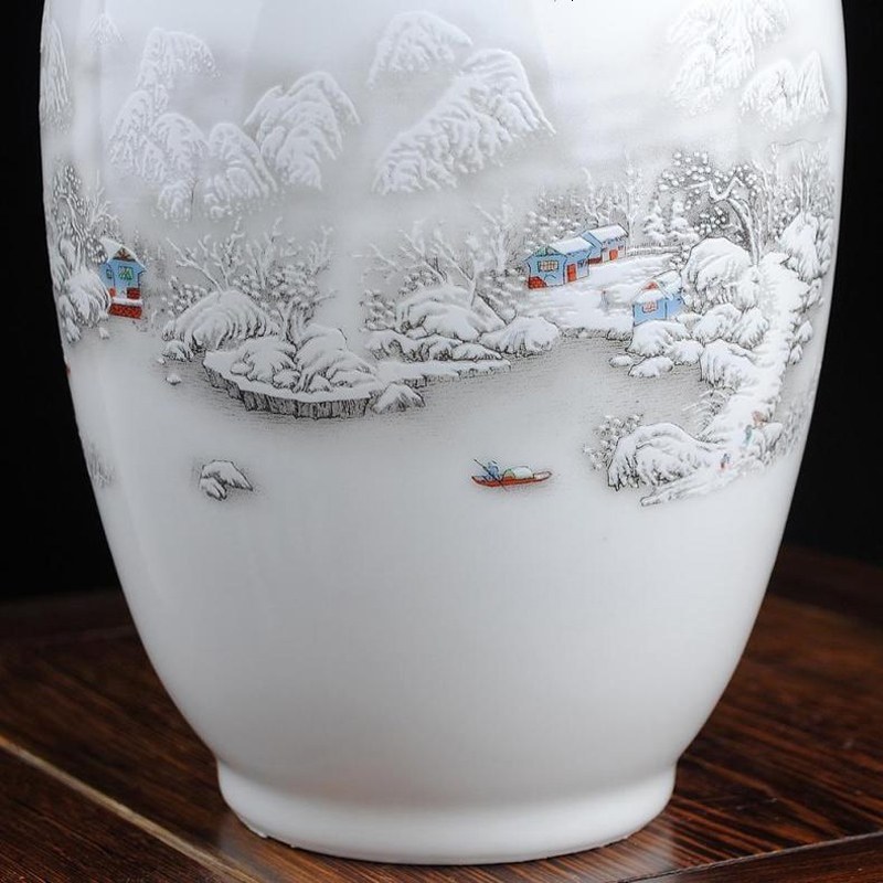 景德镇陶瓷器 雪景花瓶 现代时尚家饰工艺品摆件 客厅摆设底座