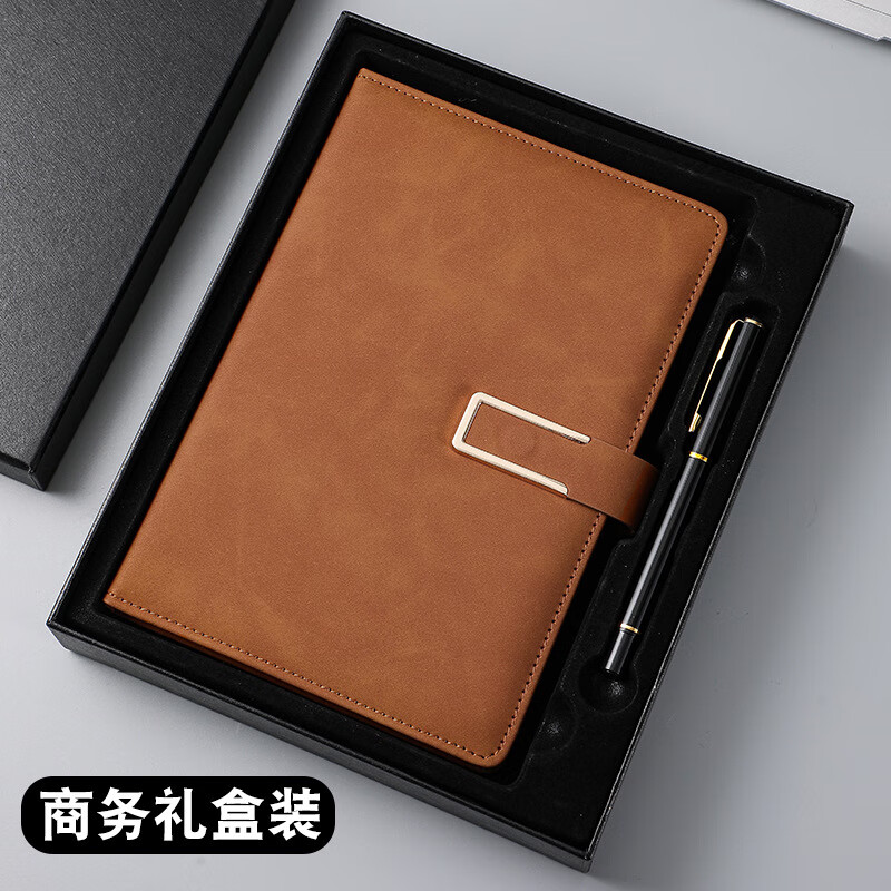 咪依度 U型磁扣商务笔记本A5简约软皮面 深蓝色-礼盒装高清大图