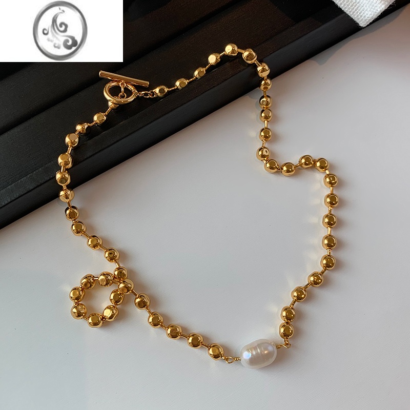 JiMi欧美金属串珠金豆珍珠项链女夏轻奢小众高级气质叠带锁骨颈链 金色/条约49.5cm