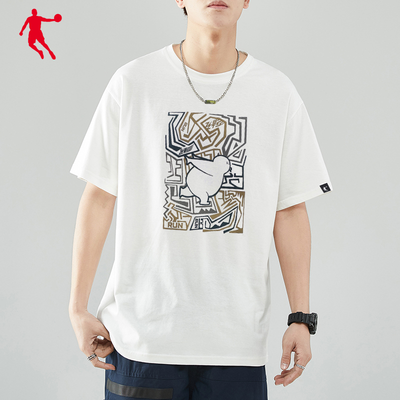 乔丹短袖t恤男新款宽松圆领半袖透气运动上衣印花体恤潮运动t恤