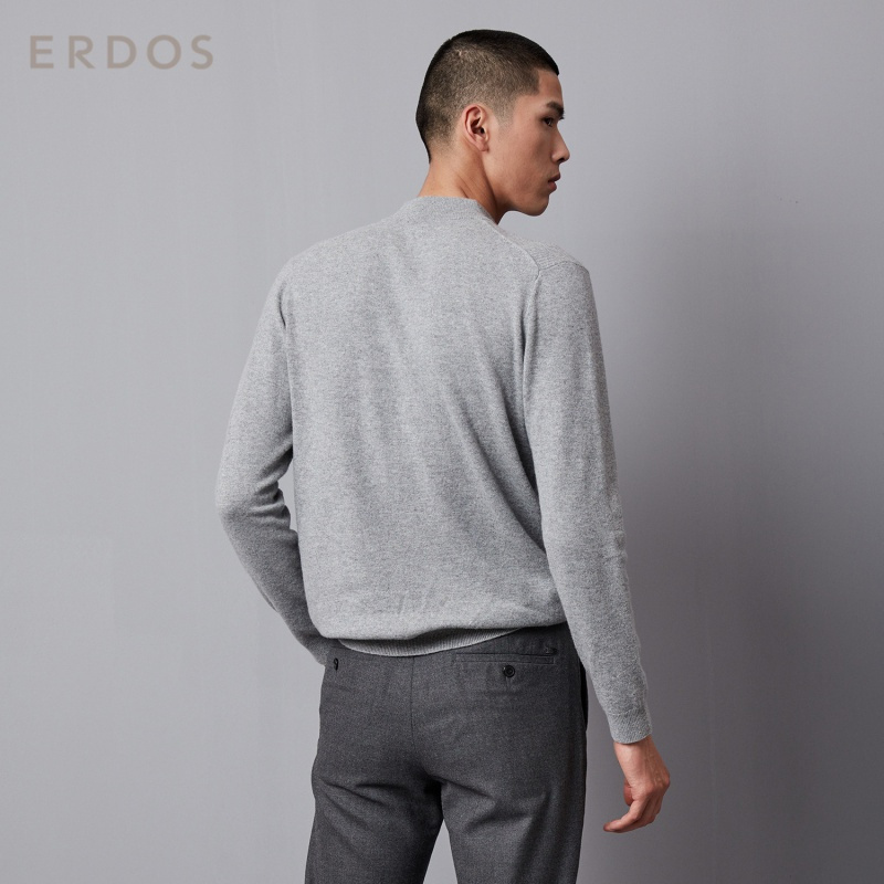 ERDOS 秋冬半高领翻花男针织衫拉链羊绒衫时尚百搭