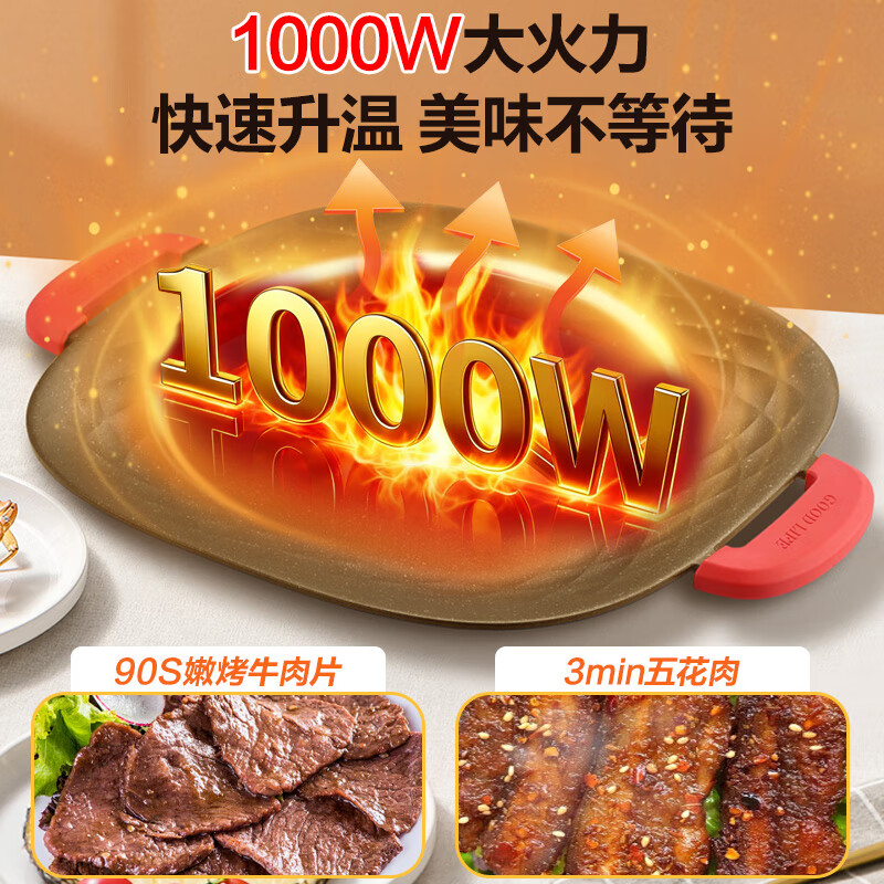 荣事达电烤盘烤肉锅电烧烤炉家用多功能锅1000W不粘钛涂层韩式烤肉烤盘轻烟少油方形烤肉机RS-JK10A(Ti)高清大图