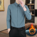 啄木鸟冬季一体绒衬衫男士长袖商务休闲弹力纯色加绒加厚保暖衬加 3XL适合155-170斤 绿色一体绒