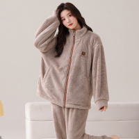 情侣睡衣女款春秋冬季珊瑚绒加厚加绒保暖一男士一女士家居服套装_407 L G-5907女