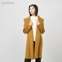 鄂尔多斯ERDOS 秋冬绒毛混纺简约百搭中长款女士大衣毛呢外套