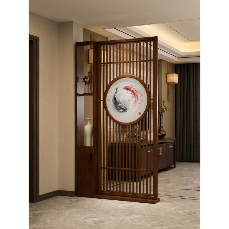 屏风隔断客厅玄关入户装饰实木博古架置物架现代简约中式镂空座屏高清大图