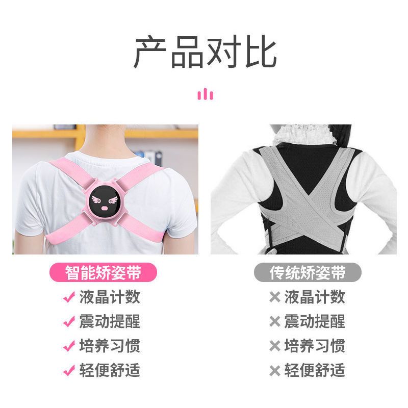 智能驼背矫正带褙背佳男女通用隐形小学生防驼背神器儿童坐姿纠正 粉色[成人儿童通用] 非液晶低频提醒[试用装]