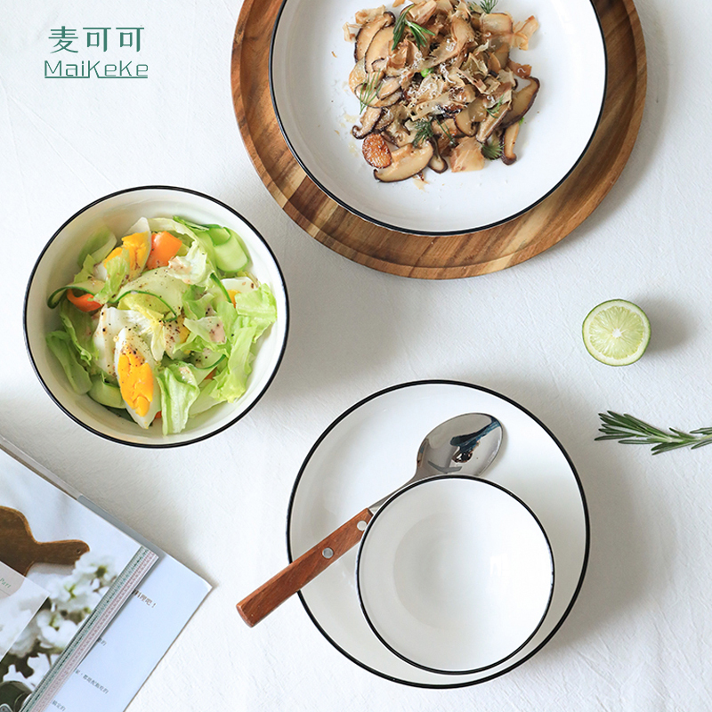 麦可可日式简约山田碗碟套装家用45头北欧碗盘碗筷陶瓷饭碗餐具套装