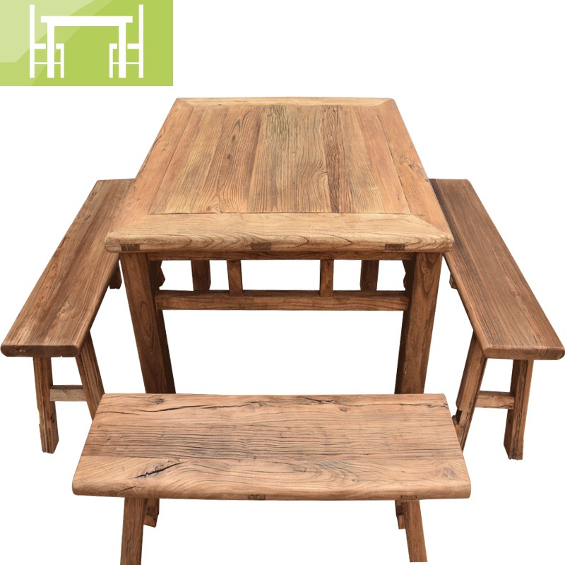 老榆木板桌老板茶桌风化复古实木餐桌八仙桌老榆木仿古书桌逸家伴侣