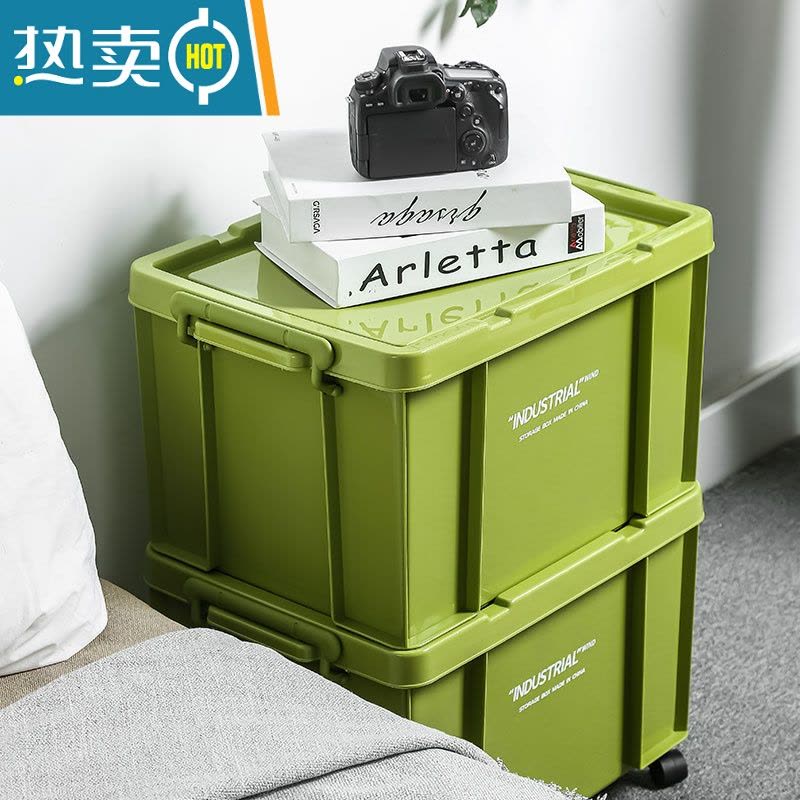 敬平户外露营收纳箱工业风塑料复古野营整理箱子滑轮车载后备箱储物箱图片