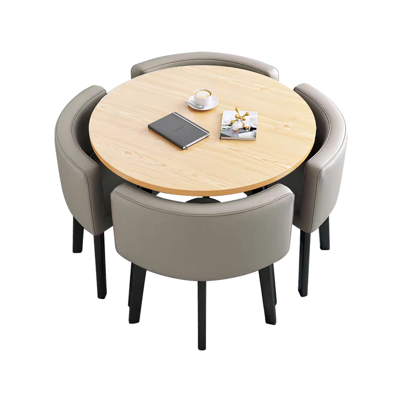 中豫鑫泽ZYXZ4100944 简约接待桌椅洽谈桌椅 一桌四椅 水曲圆桌浅灰色皮椅