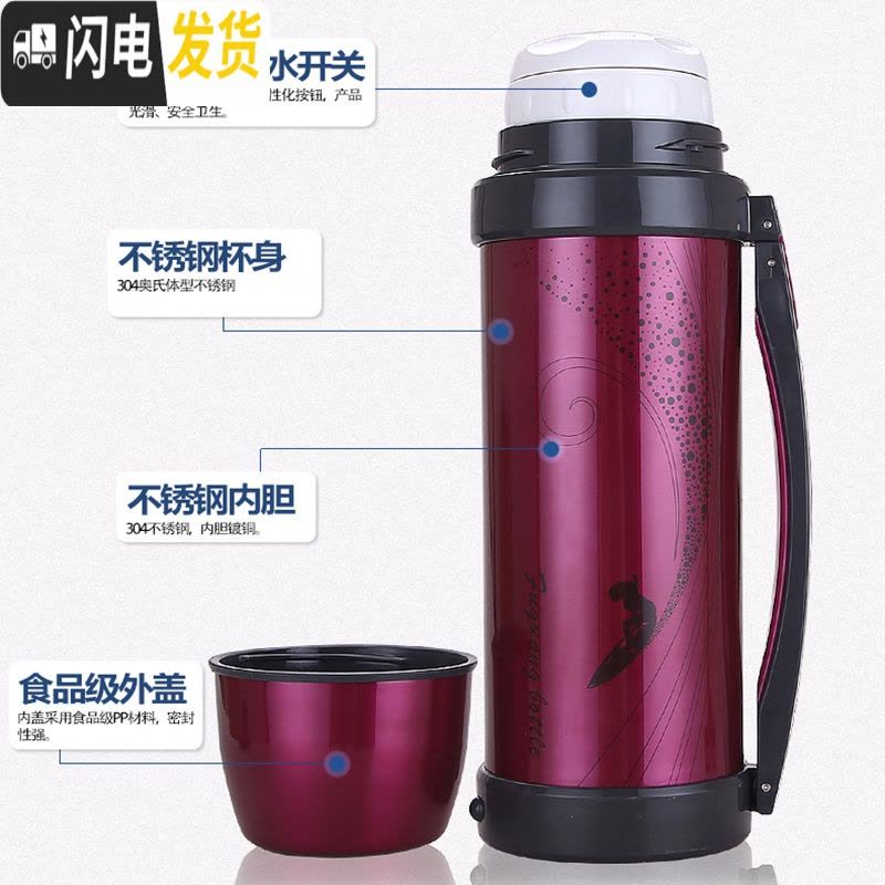 三维工匠大容量保温水壶真空不锈钢家用户外保温水杯 车载保温瓶1500 1000/透明红[级版]图片