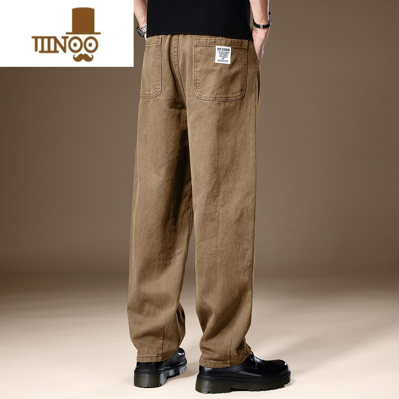 yanxu欧美潮牌高端直筒休闲裤男士秋季新款宽松大码透气垂感裤子男