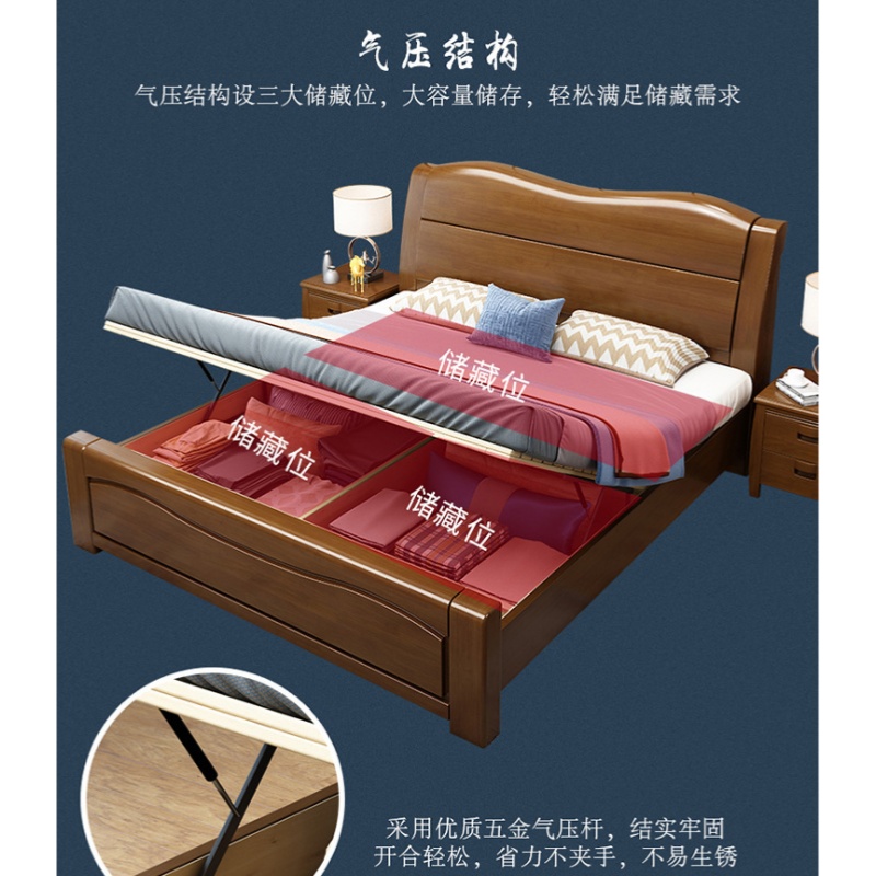 乐琪艺 实木单人床 1.5m(气压款)+10cm床垫 套高清大图