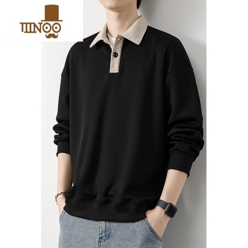 YANXU卫衣男士2023新款潮牌宽松t恤长袖百搭休闲翻领男装上衣款高清大图